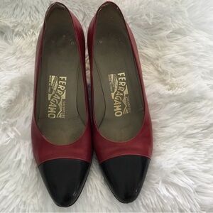 Salvatore Ferragamo Red Leather Flats with Black Cap Toe